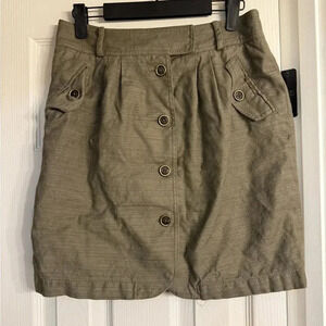 ANNE KLEIN Women's size 2 Sage Green Cotton/Linen Button Front Lined Skirt